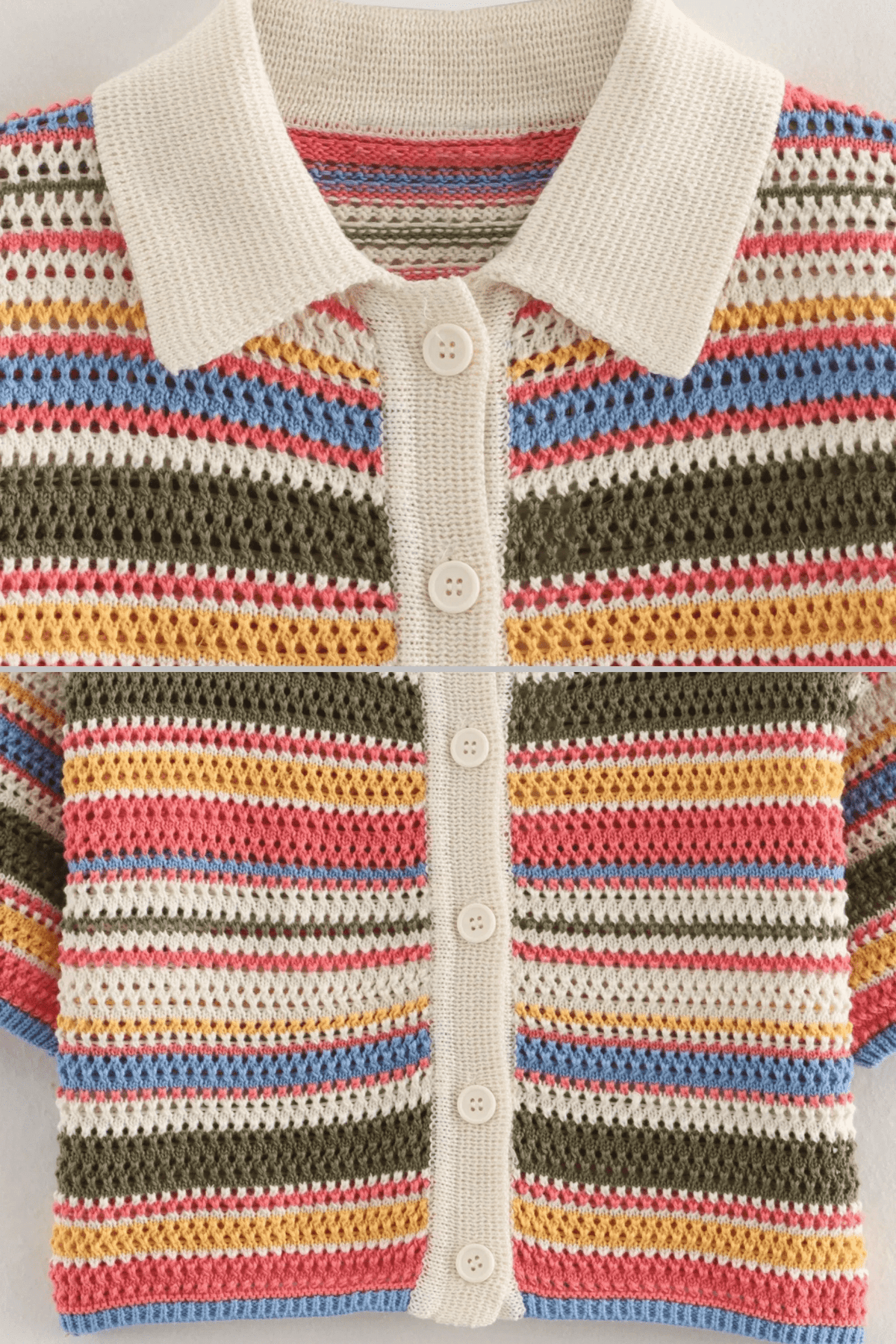 Multicolour Striped Knit Short-Sleeve Cardigan Top