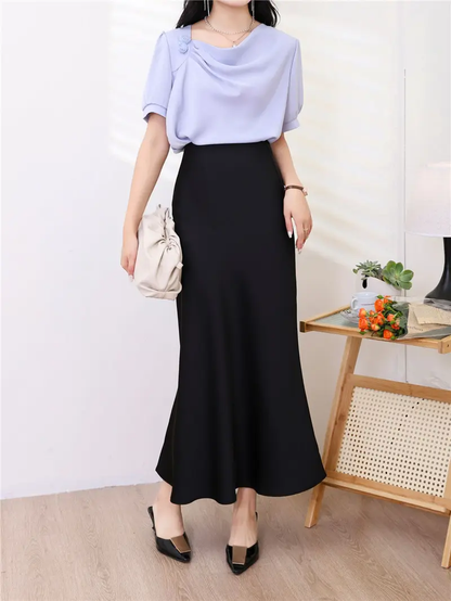 Women's Satin Maxi Skirt | High Waist Elegant Long Skirt