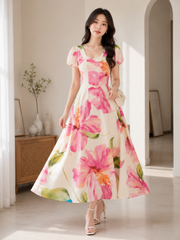 Floral Midi Dress | Elegant Printed Casual Wear for Women